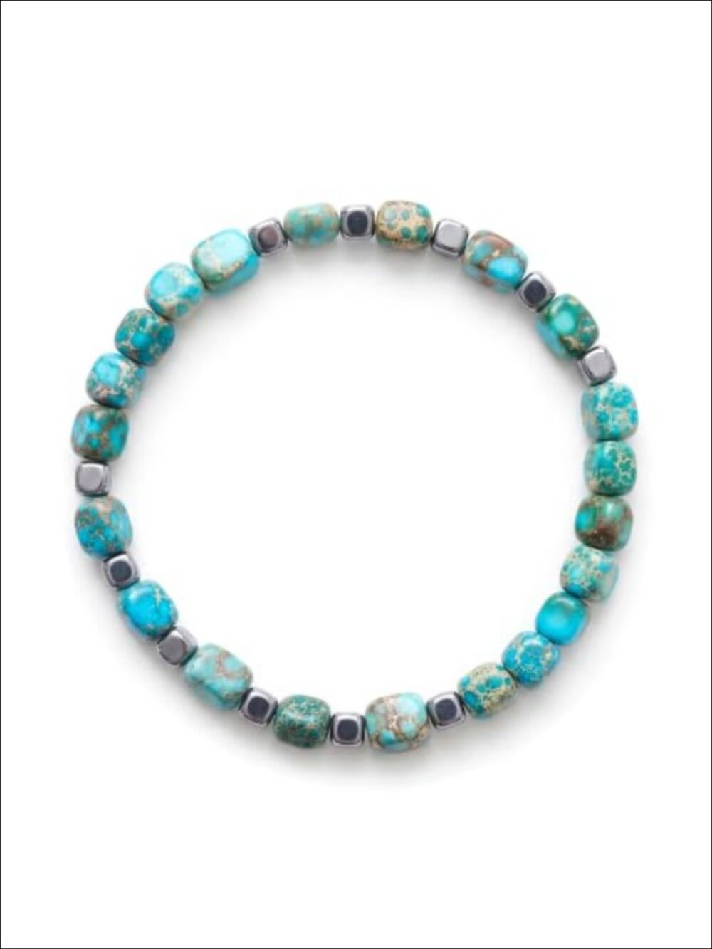 Turquoise Hematite Beaded Stretch Bracelet Boho Western Jewelry